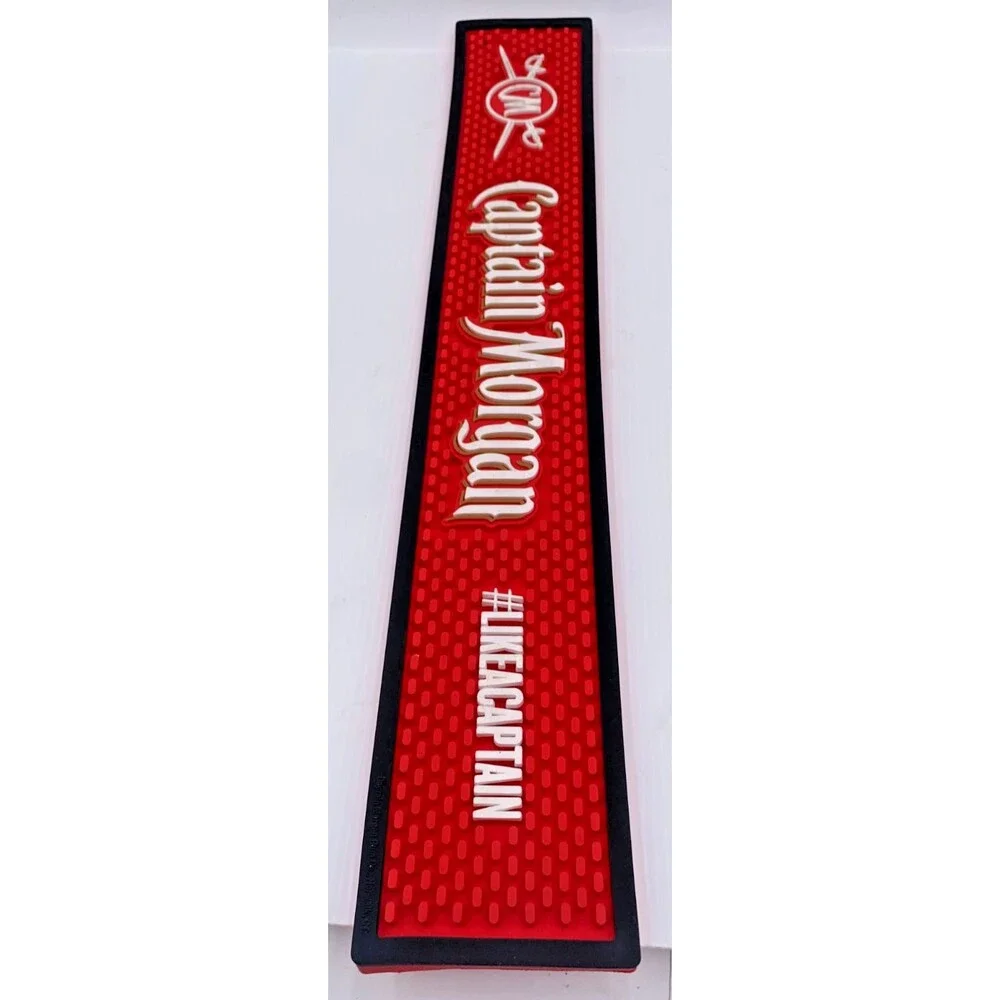 Captain Morgan Red Black Bar Rubber Spill Rail Gutter Mat #LikeACaptain Home Bar